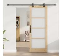 Gecheer Porta Scorrevole Manuale Marrone 78 x 202 cm Legno e metalloPorta Interna Vetro