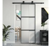 Gecheer Porta Scorrevole Nera 76x205 cm in Vetro Temperato e Alluminio, Porta Interne, Set Porte Sorrevoli, per Interno, A155198