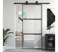 Gecheer Porta Scorrevole Nera 90x205 cm in Vetro Temperato e Alluminio,Porta,Scorrevole,Porta Interne,Set Porte Sorrevoli,Porta Scorrevole in Vetro e Alluminio,Porta per Interno,A155202