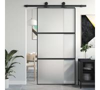 Gecheer Porta Scorrevole Nera in Vetro Temperato e Alluminio - 102,5x205 cm, Set per Interno A155200
