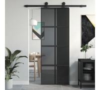 Gecheer Porta Scorrevole,per Interno,in Vetro ESG e Alluminio,Nero e Trasparente Scuro,76x205 cm,Porta Scorrevole in Vetro e Alluminio,Porta per Interno