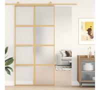Gecheer Porta Scorrevole,per Interno,in Vetro ESG e Alluminio,Oro e Glassato,102,5x205 cm,Porta Scorrevole in Vetro e Alluminio,Porta per Interno