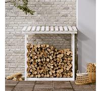 Gecheer Portaceppi per legna da ardere, struttura in legno di pino massiccio, 108 x 64,5 x 110 cm, colore bianco, ampio spazio per essiccazione, for riscaldamento invernale