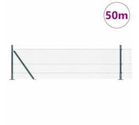 Gecheer Recinzione in Rete Saldato con 13 Pali Flangiati Verdi 0.5x50 m AcciaioCancello Giardino Grigio