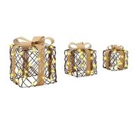 Gecheer Scatola Regalo 3 pcs Bianco caldo, Decorazione in Rattan 20 x 20 x 20 cm, Luci LED per Natalizia e Interni