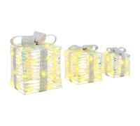 Gecheer Scatola regalo 3 pezzi, 20x20x20 cm, bianco caldo, PET, luci LED, decorazione natalizia, per interni contemporanei