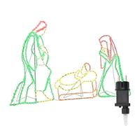 Gecheer Scena di Natività Illuminata Multicolore, Decorazione PVC con Luci LED 112 x 72 cm for Interni ed Esterni