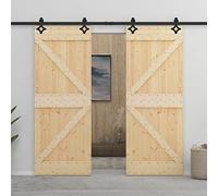 Gecheer Set 2 Porte Scorrevoli,con Kit Binario,con Ferramenta,in Legno di Pino,80x210 cm,Porta del Granaio Sorrevole con Kit Binario,Porta con Set di Montaggio,Porta Scorrevole con Set Hardware
