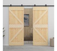 Gecheer Set 2 Porte,Scorrevoli,Stile Industriale,con Kit Binario,con Ferramenta,con Se Hardware,in Legno di Pino,Marrone,90x210 cm,Porta del Granaio Sorrevole con Kit Binario