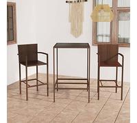 Gecheer Set 3 pz,da Bar,da Giardino,Esterno,in Polyrattan Marrone e Acciaio,Set Tavolo e Sedie da Bar Alti da Giardino,Set Tavolo Vetro e 2 Sgabelli con Braccioli da Bar Esterno