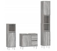 Gecheer Set 3 pz Mobili,da Bagno,Moderni,con Cassetti e Scomparti,in Multistrato,Grigio Sonoma,2 Armadietti Laterali Salvaspazio+ Arnadietto Sottolavabo da Bagno,Mobili da Bagno Salvaspazio,Piedi D