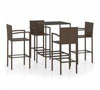 Gecheer Set 5 pz,da Bar,da Giardino,Esterno,in Polyrattan Marrone e Acciaio,Set Tavolo e Sedie da Bar Alti da Giardino,Set Tavolo Vetro e 4 Sgabelli con Braccioli da Bar Esterno