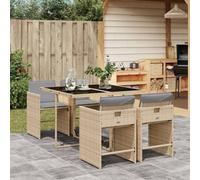 Gecheer Set 5 pz,da Pranzo,da Giardino,Esterno,in Polyrattan,Beige Misto e Grigio,Set Tavolo Vetro 110 cm e 4 Sedie da Pranzo,Giardino,Esterno,Set Tavolo e Sedie da Pranzo Giardino Esterno
