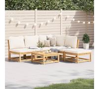 Gecheer Set 6 pz,Divani,da Giardino,Esterno,6 Posti,in Legno d'Acacia,con Sgabello e Tavolino,Cuscini,Bianco Crema,Salotto da Giardino,Salotto da Esterno,Divano Modulare,Angolare,Divano in Legno