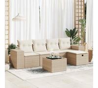 Gecheer Set 6 pz Divani,Modulari,con Contenitori,da Giardino,Esterno,4 Posti,con Tavolo e Poggiapiedi,in Polyrattan,Beige e Crema,Salotto da Giardino,Set Divani da Giardino