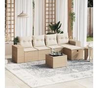 Gecheer Set 6 pz Divani,Modulari,da Giardino,Esterno,Patio,4 Posti,con Tavolo e Poggiapiedi,in Polyrattan,Beige e Crema,Salotto da Giardino,Esterno,Set Divani da Giardino Esterno