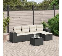 Gecheer Set 6 pz Divani,Modulari,da Giardino,Esterno,Patio,4 Posti,con Tavolo e Poggiapiedi,in Polyrattan,Nero e Crema,Salotto da Giardino,Esterno,Set Divani da Giardino Esterno