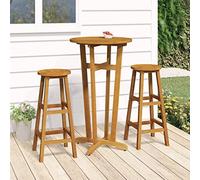 Gecheer Set da Bar in Legno Massello di Acacia, 3 Pezzi con Tavolo Diametro 60 cm Altezza 105 cm e Sedie Diametro 34 cm Altezza 76 cm, per Esterno e Interno