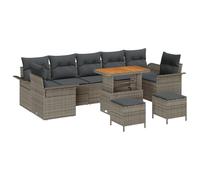 Gecheer Set da Giardino 10 Pezzi con Cuscini Grigio in Rattan Polietilene Acacia
