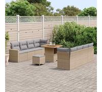 Gecheer Set da Giardino 11 Pezzi con Cuscini in Rattan Polietilene Beige e Acacia.Set divani giardinoDivano esterno set