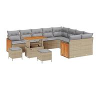 Gecheer Set da Giardino con 12 Pezzi e Cuscini Beige Polyrattan Acacia