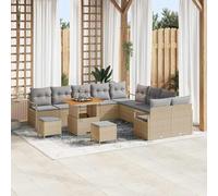 Gecheer Set da giardino di 13 pezzi con cuscini in rattan sintetico beige e struttura in acaciaSet divani giardinoDivano esterno set