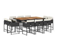 Gecheer Set da Pranzo da Giardino, 11 Pezzi con Cuscini, Polyrattan Nero, Schienale Ribaltabile, Conservazione Compatta, Seduta Confortevole for Esterno