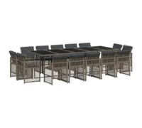 Gecheer Set da Pranzo da Giardino 15 pezzi in Polyrattan Grigio|Con schienale ribaltabile, cuscini spessi e lavabili|Esterno, Resistenti agli agenti atmosferici
