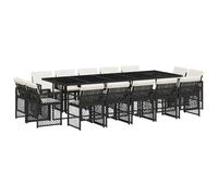 Gecheer Set da Pranzo da Giardino 15 pezzi in Polyrattan Nero|Con schienale ribaltabile, cuscini spessi e lavabili|Esterno, Resistenti agli agenti atmosferici