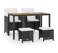 Gecheer Set da pranzo da giardino, 5 pezzi, polyrattan e legno acacia nero, per esterni