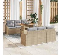 Gecheer Set da Pranzo da Giardino 7 Pezzi con Cuscini Beige Rattan Poliestere Acacia Set giardino relax