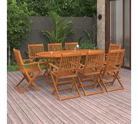 Gecheer Set da Pranzo, da Giardino, Pieghevole, 9 pz, in Legno di Acacia, Tavolo Ovale 180 cm e 8 Sedie Pieghevoli a Braccioli da Giardino Esterno in Legno