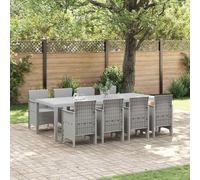 Gecheer Set da Pranzo Esterno 9 pcs Bianco 250 x 100 x 73 cm PolirattanPoltrona Massaggio Reclinabile