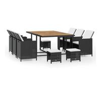 Gecheer Set da pranzo giardino, set 11 pezzi polyrattan e legno acacia nero per esterni