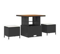 Gecheer Set da Pranzo per Giardino 3 pcs Nero Poly RattanSet Pranzo Giardino