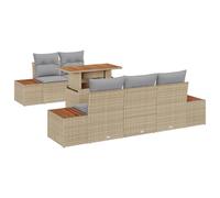 Gecheer Set da Pranzo per Giardino 6 Pezzi con Cuscini Beige Polirattan Acacia