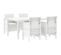 Gecheer Set da Pranzo per Giardino da 5 Pezzi con Cuscini Bianco Polyrattan