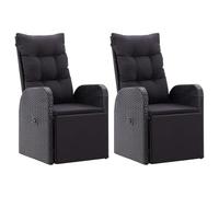 Gecheer Set di 2 sedie reclinabili, polyrattan nero, con cuscini, per giardino