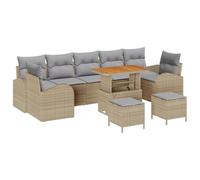 Gecheer Set di divani da giardino 10 pezzi con cuscini beige in polyrattan e acaciaDivano da giardino cuscini