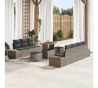 Gecheer Set di divani da giardino 10 pezzi con cuscini Grigio Polyrattan Acacia