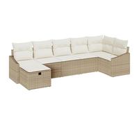 Gecheer Set di Divani da Giardino 7 Pezzi con Cuscini Beige Polyrattan