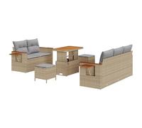 Gecheer Set di divani da giardino 8 pezzi con cuscini Beige in Polyrattan e Acacia