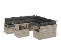 Gecheer Set di Divani da Giardino 9 Pezzi con Cuscini Grigio Chiaro Polyrattan