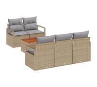 Gecheer Set di Divani da Giardino a 6 Pezzi con Cuscini Beige Rattan PoliestereSet giardino relax