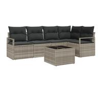Gecheer Set di divani da giardino a 6 pezzi con cuscini grigio polirattanSet giardino relax