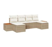 Gecheer Set di divani da giardino con 6 pezzi e cuscini beige in rattan polimerico e acaciaSet giardino relax