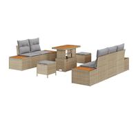 Gecheer Set di Divani da Giardino con Cuscini Beige in Polirattan e Acacia da 8 Pezzi