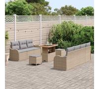 Gecheer Set di divani da giardino da 10 pezzi con cuscini beige in polirattan acaciaDivano da giardino cuscini