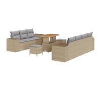 Gecheer Set di Divani da Giardino da 10 Pezzi con Cuscini Beige Rattan PE Acacia