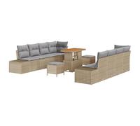Gecheer Set di Divani da Giardino da 11 Pezzi con Cuscini Beige Polyrattan Acacia